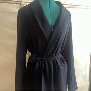 Navy Gaberdine Belted Blazer Jacket With Pockets